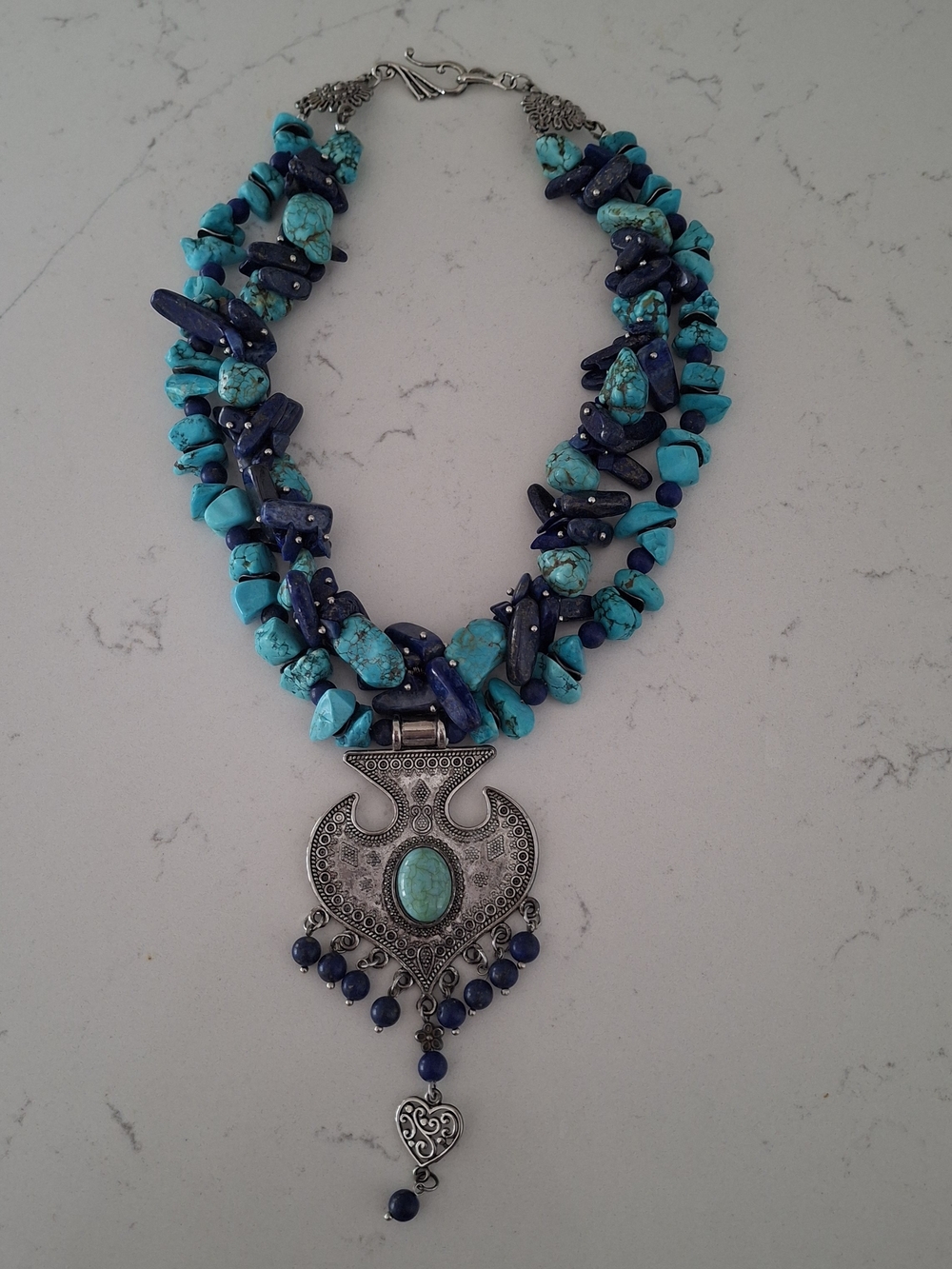 2-Strand Lapis Lazuli & Turquoise Tibetan Tribal Statement Pendant Necklace